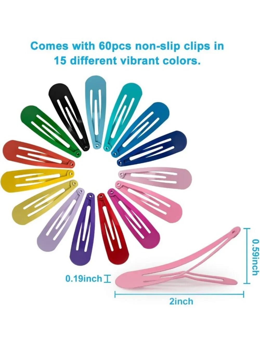 60 Pcs Non-Slip Hair Barrettes Clips - 2 Inch Metal Hairpins for Girls & Women